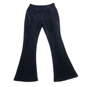 No Comment Black Ribbed Velour Pull-on Split Hem Flare Pants